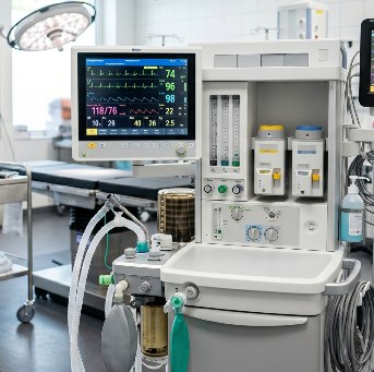 Anaesthesia workstation and patient monitor in a clinical room